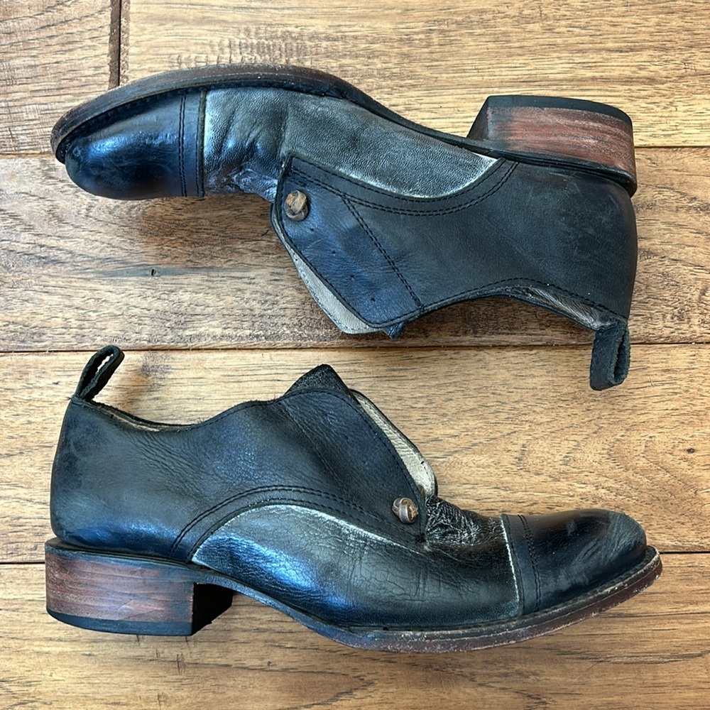 Freebird By Steven Mabel Leather Ankle Boots Distressed Black Vintage Gray Sz 8